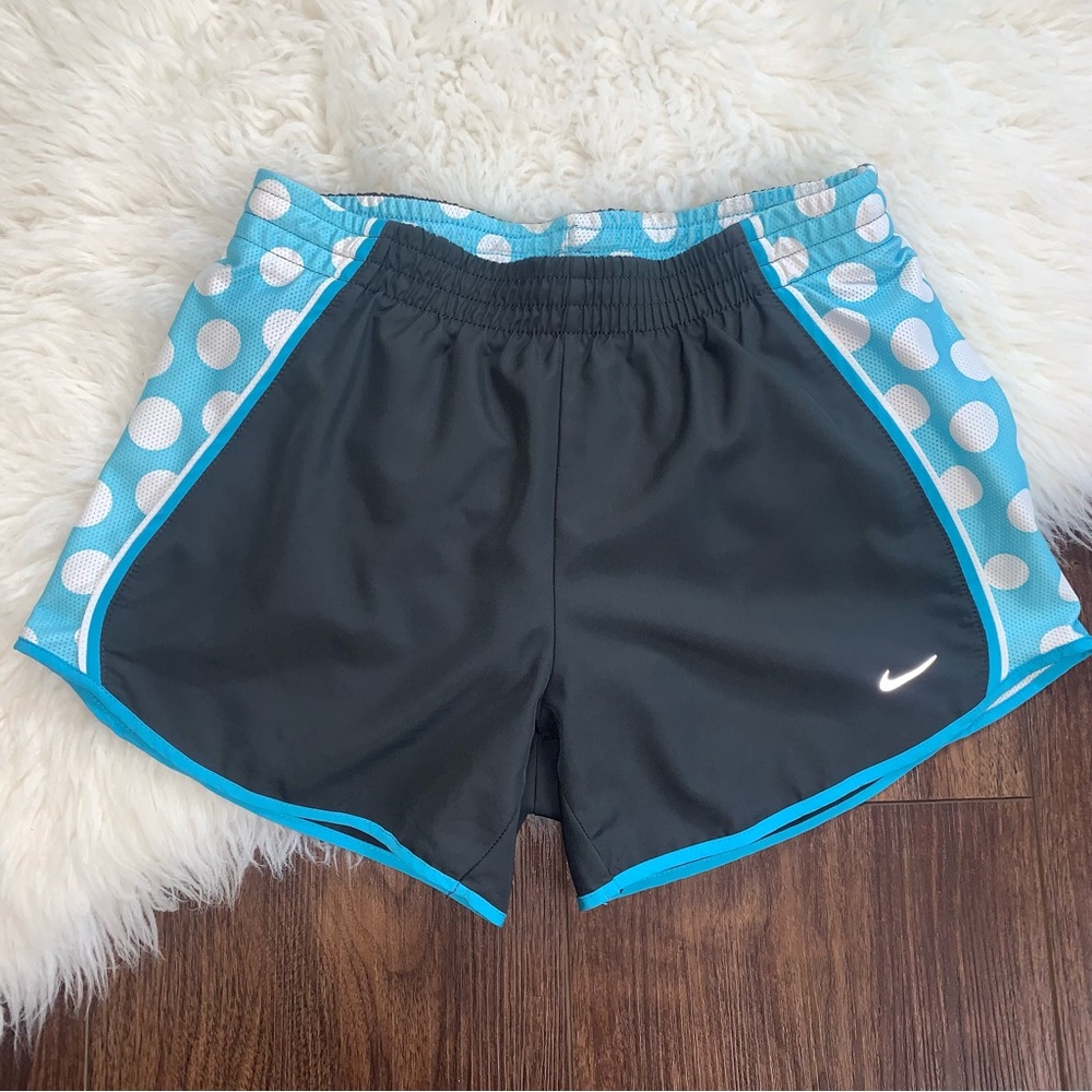 NIKE Dri-Fit Women’s XS Gray & Blue Polka Dot Lined Athletic Elastic Shorts